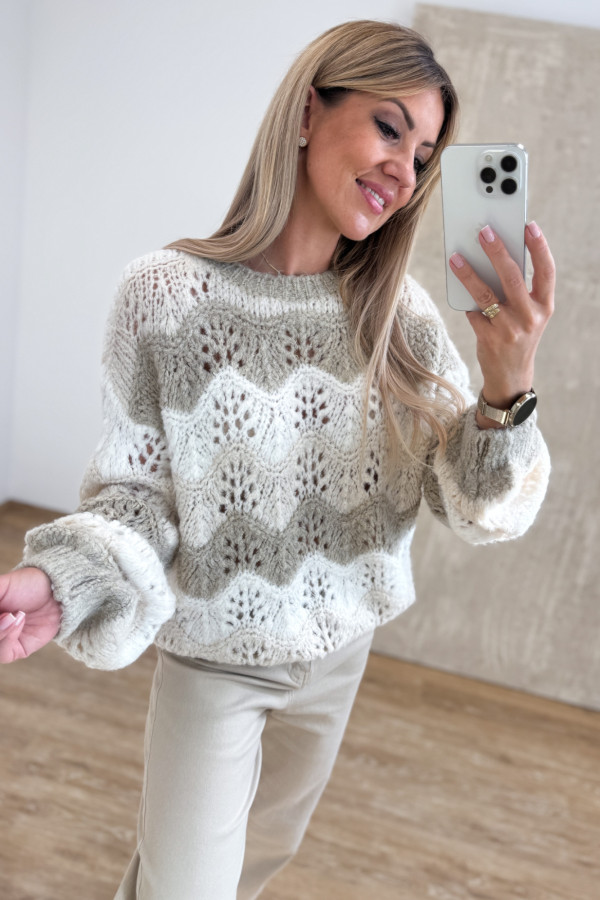 Sweter Ażurowy Lumino - Śmietanka Wanilia Beż 4