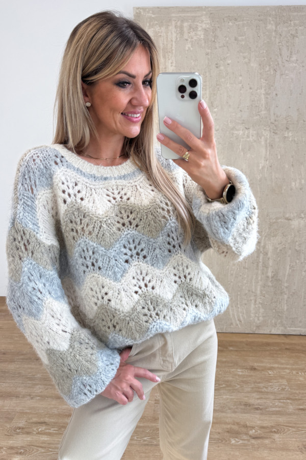 Sweter Ażurowy Lumino - Szary Wanilia Beż 1