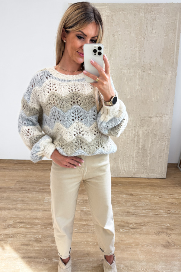 Sweter Ażurowy Lumino - Szary Wanilia Beż 6