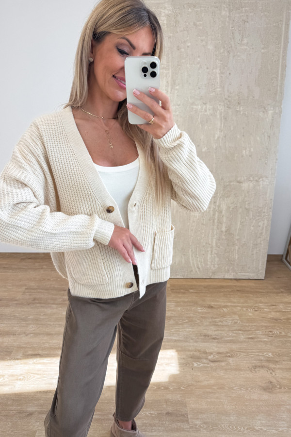 Sweter Rozpinany na Guziki Pocket - Waniliowy 7
