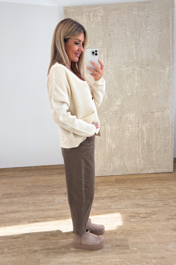 Sweter Rozpinany na Guziki Pocket - Waniliowy 8