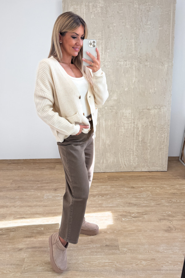 Sweter Rozpinany na Guziki Pocket - Waniliowy 9