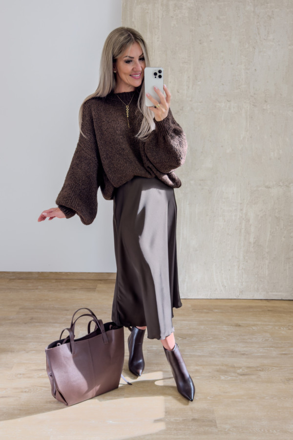 Sweter z Bufiastym Rękawem Ares - Ciemna Czekolada 2