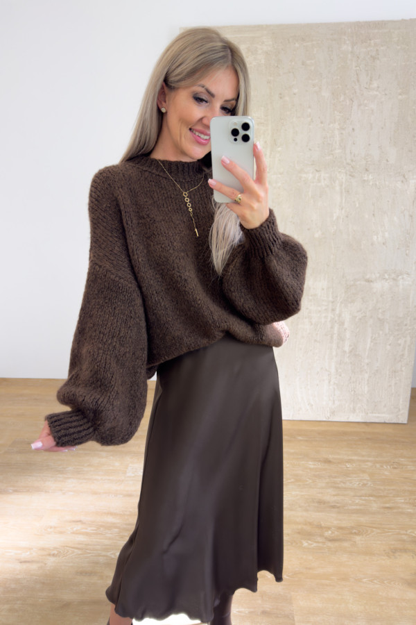 Sweter z Bufiastym Rękawem Ares - Ciemna Czekolada 3