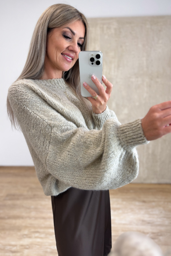 Sweter z Bufiastym Rękawem Ares - Beżowy 1