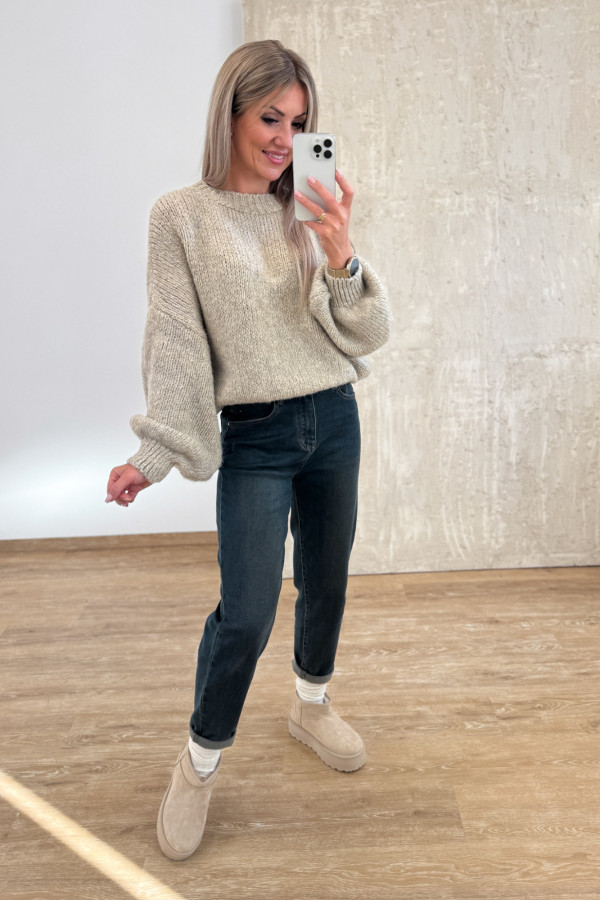 Sweter z Bufiastym Rękawem Ares - Beżowy 5