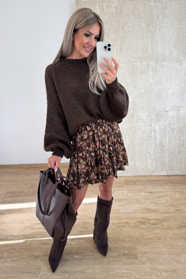 Sweter z Bufiastym Rękawem Ares - Ciemna Czekolada 6