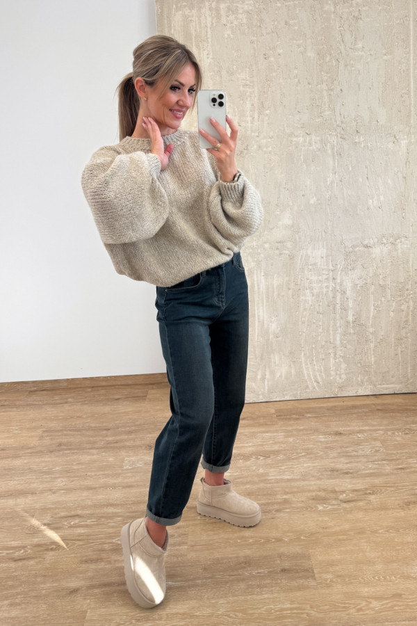 Sweter z Bufiastym Rękawem Ares - Beżowy 8
