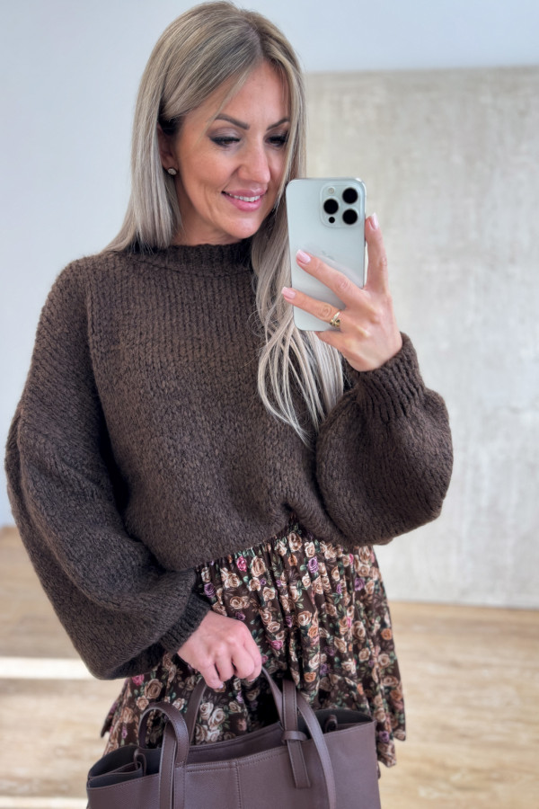 Sweter z Bufiastym Rękawem Ares - Ciemna Czekolada 7
