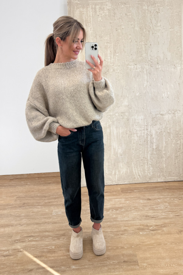 Sweter z Bufiastym Rękawem Ares - Beżowy 9
