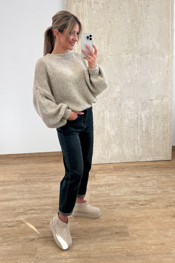 Sweter z Bufiastym Rękawem Ares - Beżowy 10