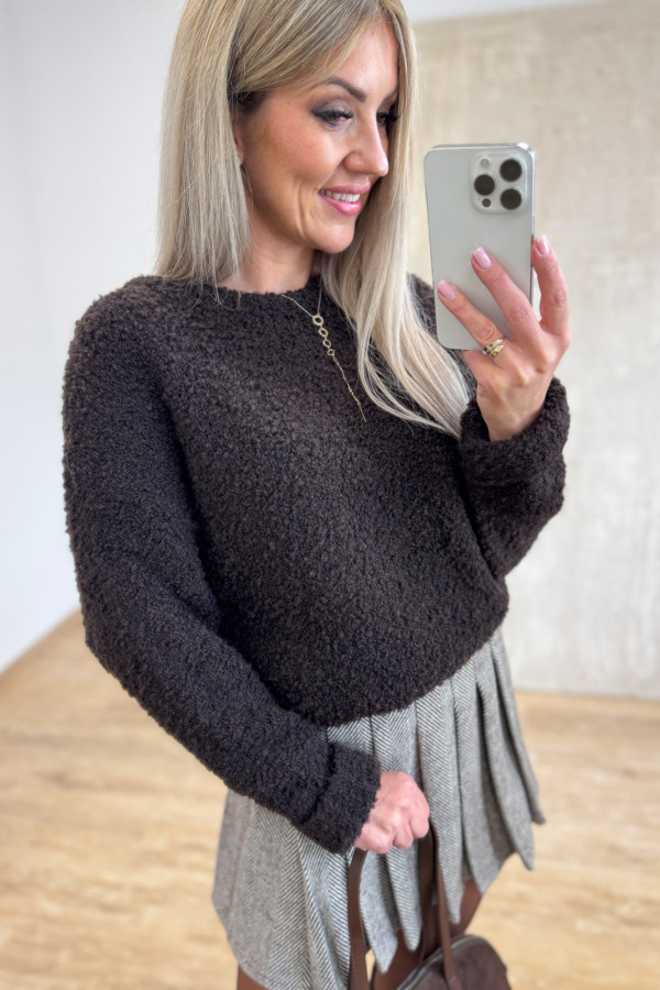 Sweter Bukla Podwinięty Mankiet Alone - Czekoladowy 2