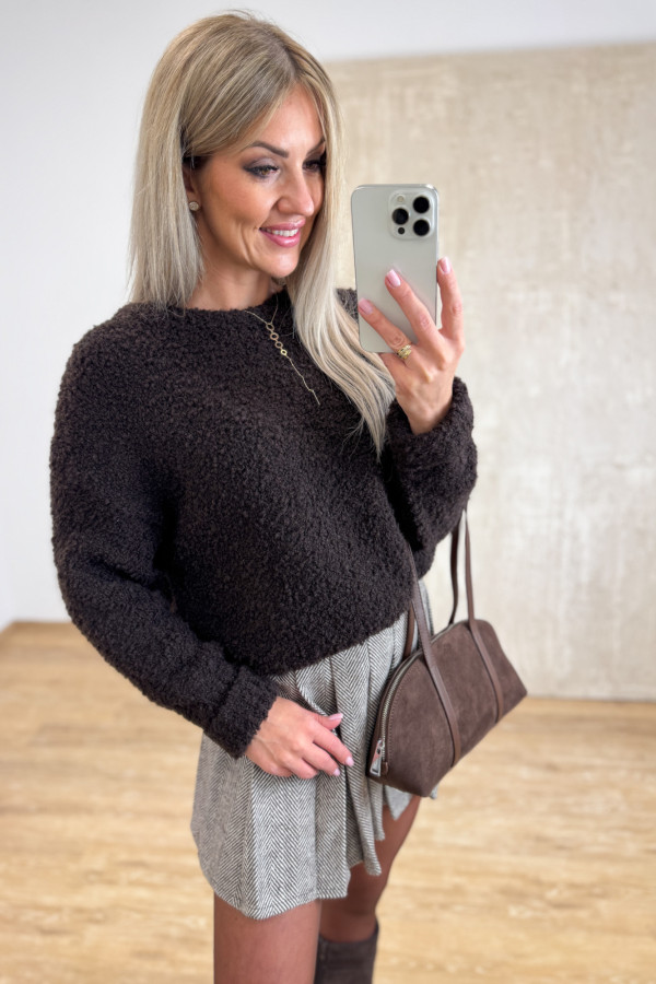 Sweter Bukla Podwinięty Mankiet Alone - Czekoladowy 3