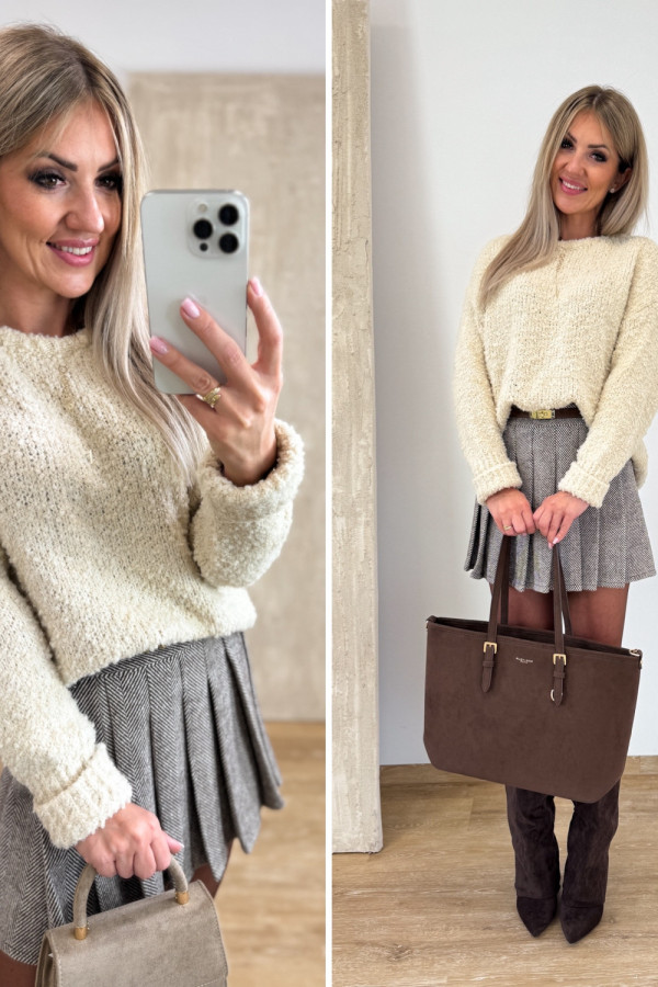 Sweter Bukla Podwinięty Mankiet Alone - Beż 1