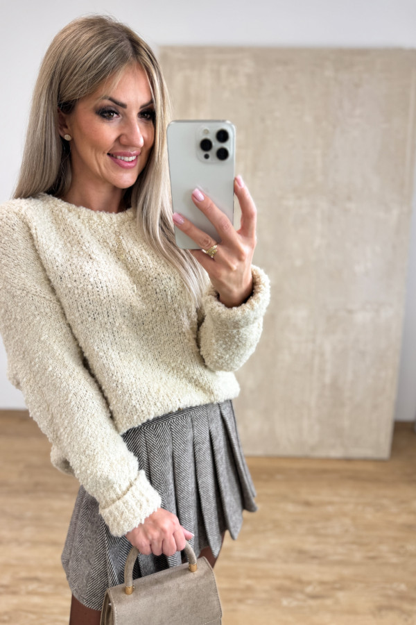 Sweter Bukla Podwinięty Mankiet Alone - Beż
