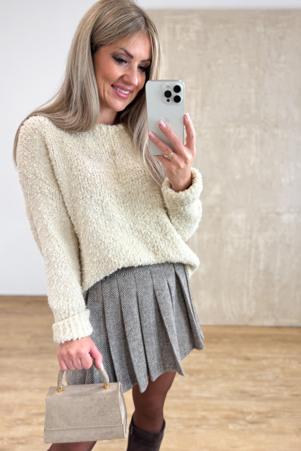 Sweter Bukla Podwinięty Mankiet Alone - Beż 3