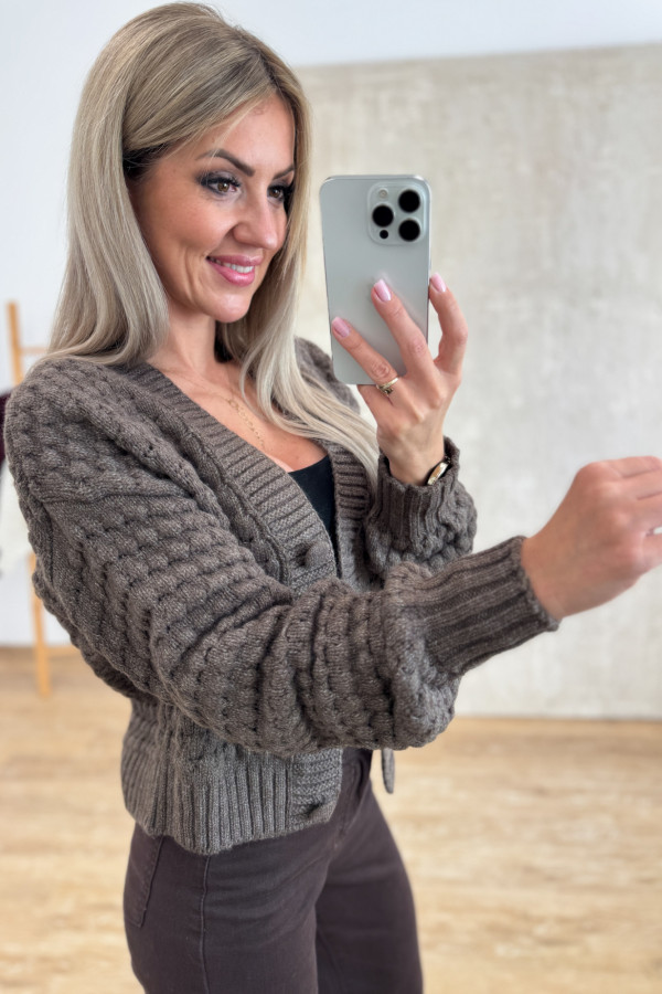 Sweter Rozpinany na Guziki Bubble - Czekoladowy
