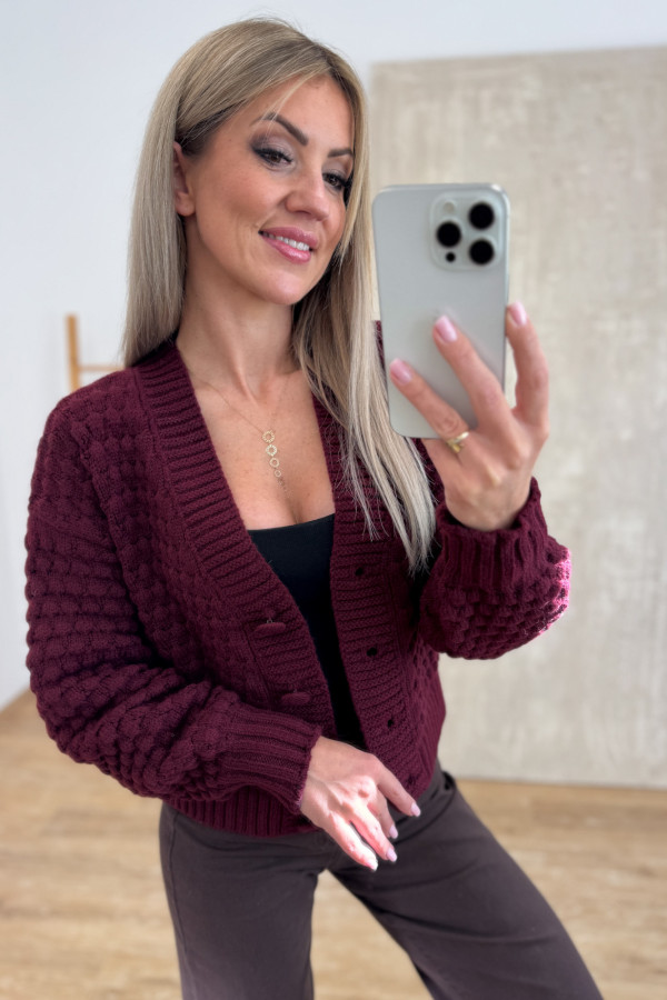 Sweter Rozpinany na Guziki Bubble - Burgund
