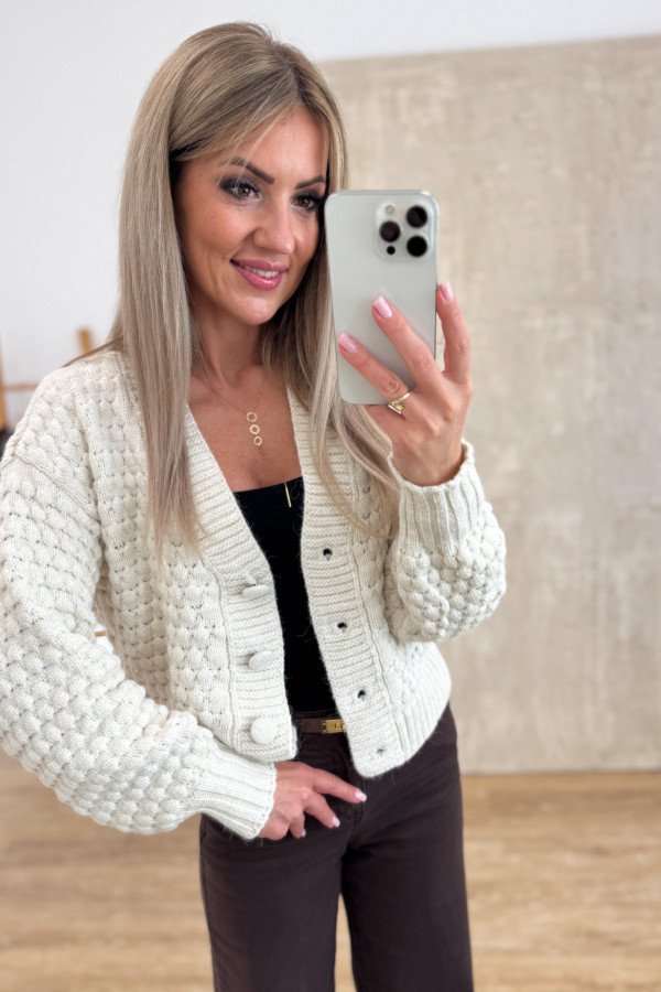 Sweter Rozpinany na Guziki Bubble - Beżowy