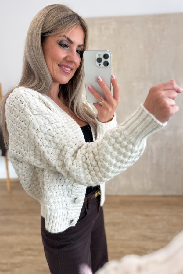 Sweter Rozpinany na Guziki Bubble - Beżowy