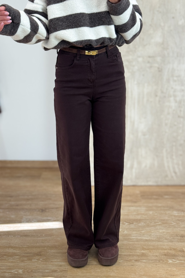 Spodnie Jeansy Wide Leg 623- Czekoladowe