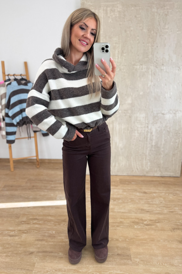 Spodnie Jeansy Wide Leg 623- Czekoladowe 4