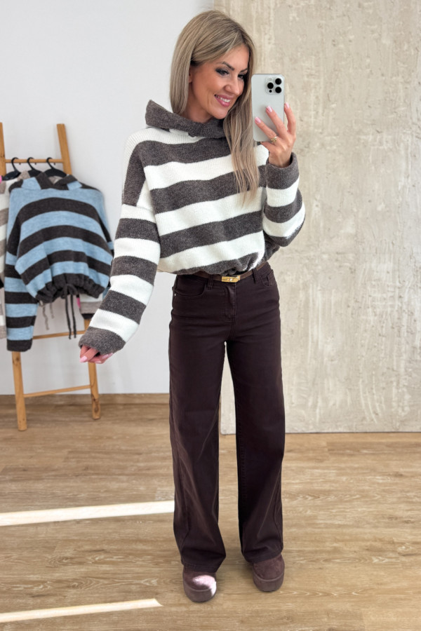 Spodnie Jeansy Wide Leg 623- Czekoladowe 5