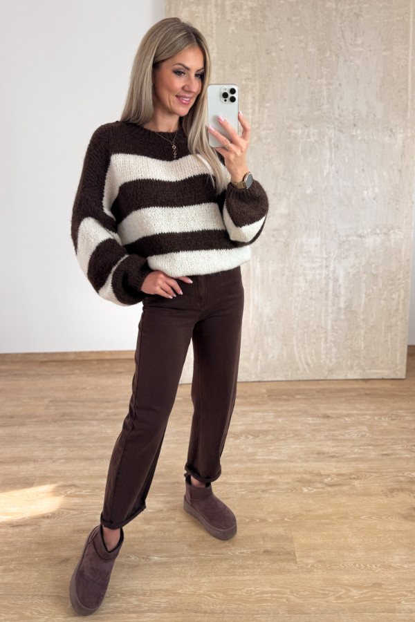 Sweter w Pasy Milano Soft - Czekoladowo Śmietankowy 2