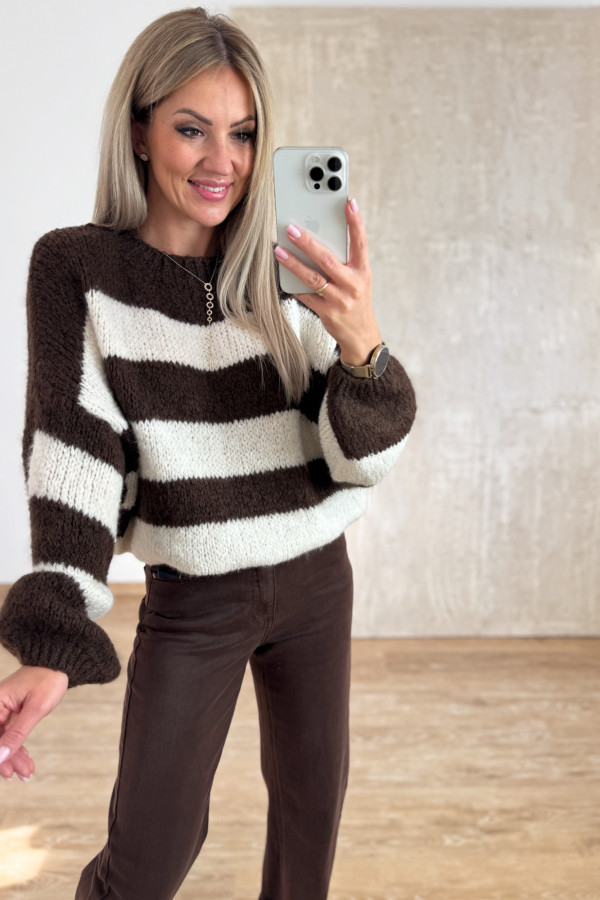 Sweter w Pasy Milano Soft - Czekoladowo Śmietankowy 3