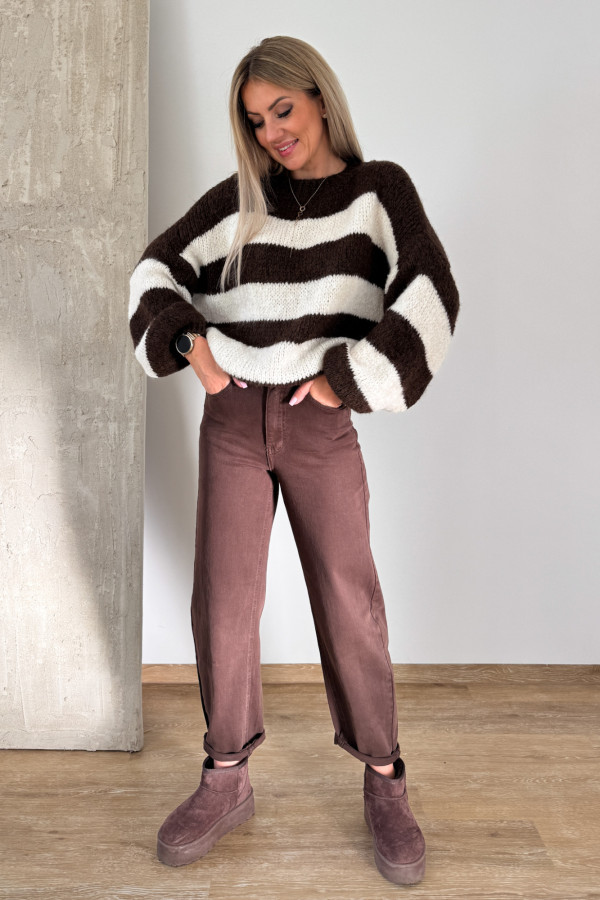 Sweter w Pasy Milano Soft - Czekoladowo Śmietankowy 6