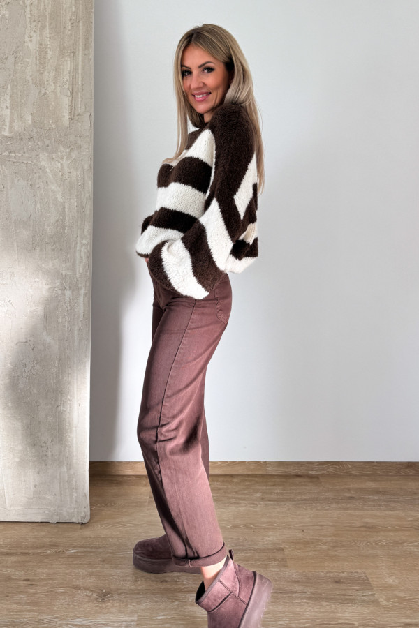 Sweter w Pasy Milano Soft - Czekoladowo Śmietankowy 7