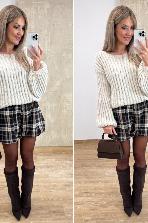 Sweter z Bufiastym Rękawem Aurora - Śmietankowy 1