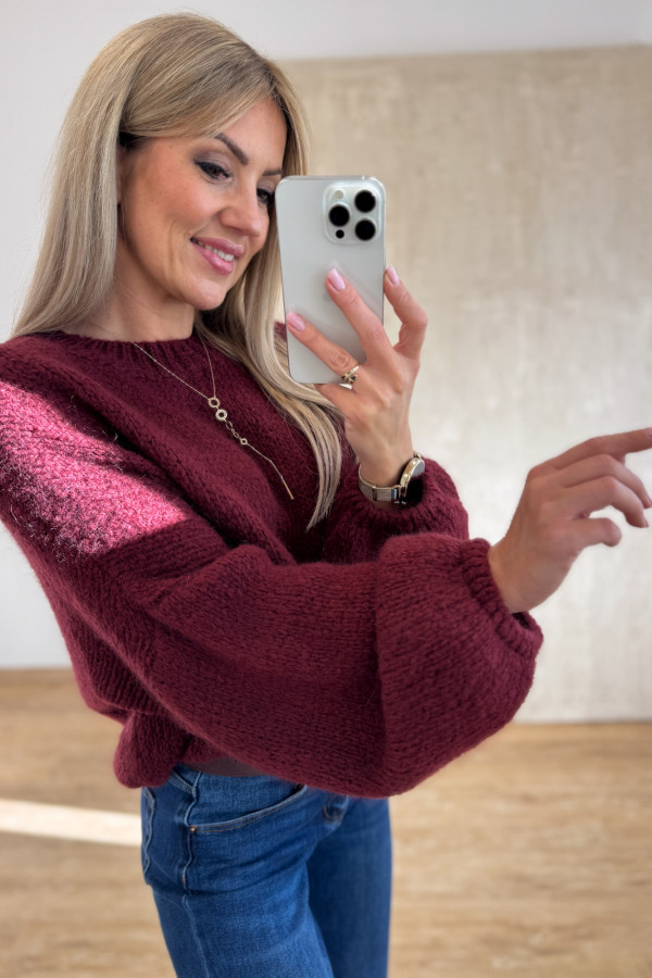 Sweter z Wełną Hagi - Bordowy
