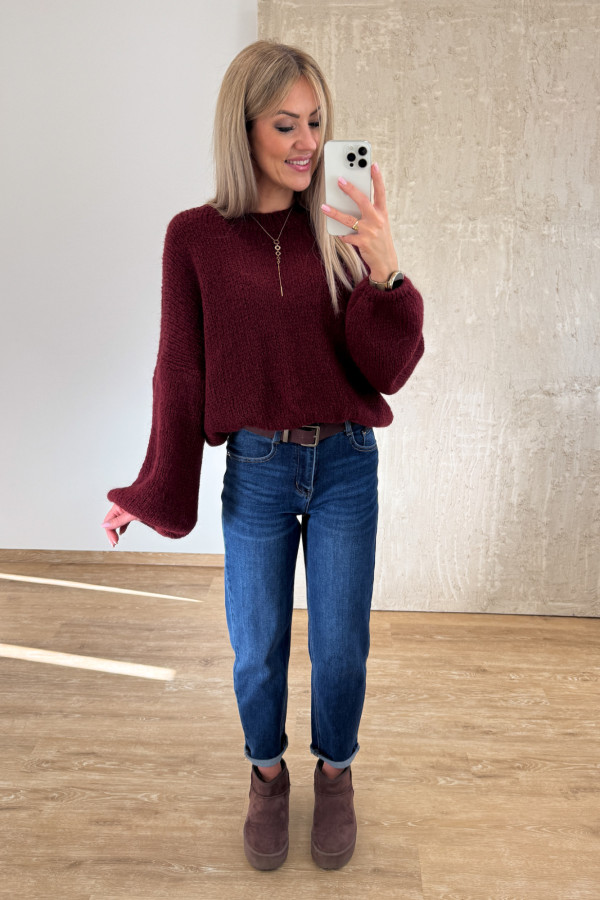 Sweter z Wełną Hagi - Bordowy 4