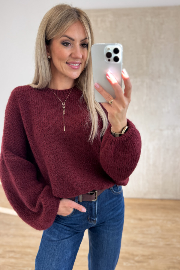 Sweter z Wełną Hagi - Bordowy 9