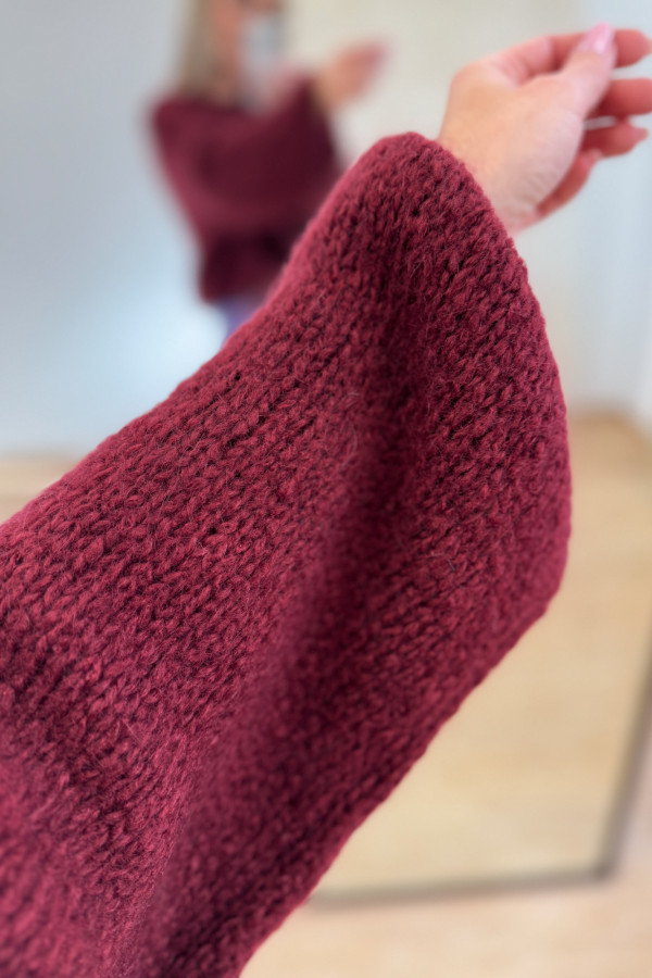 Sweter z Wełną Hagi - Bordowy 5