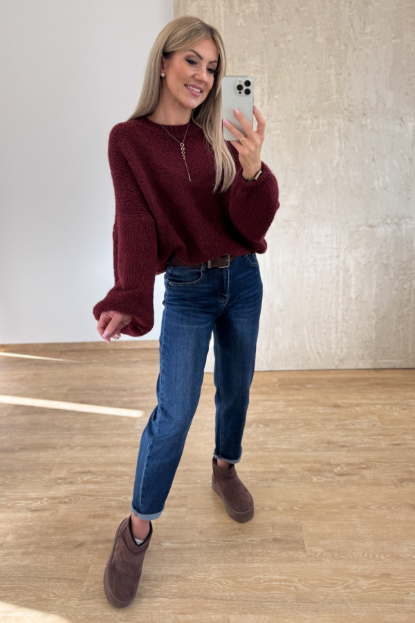 Sweter z Wełną Hagi - Bordowy 7