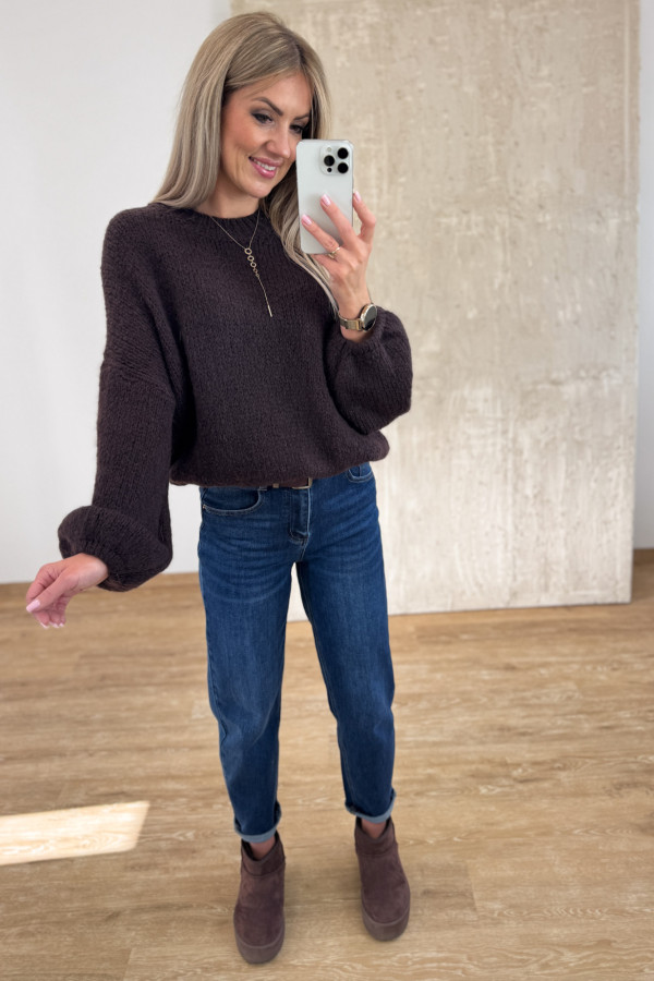Sweter z Wełną Hagi - Czekoladowy 6