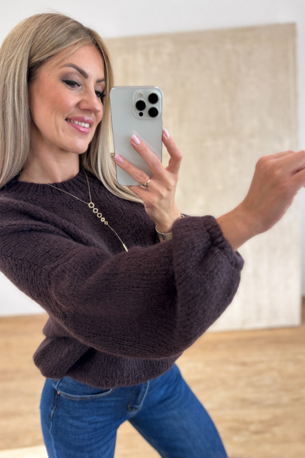 Sweter z Wełną Hagi - Czekoladowy 7