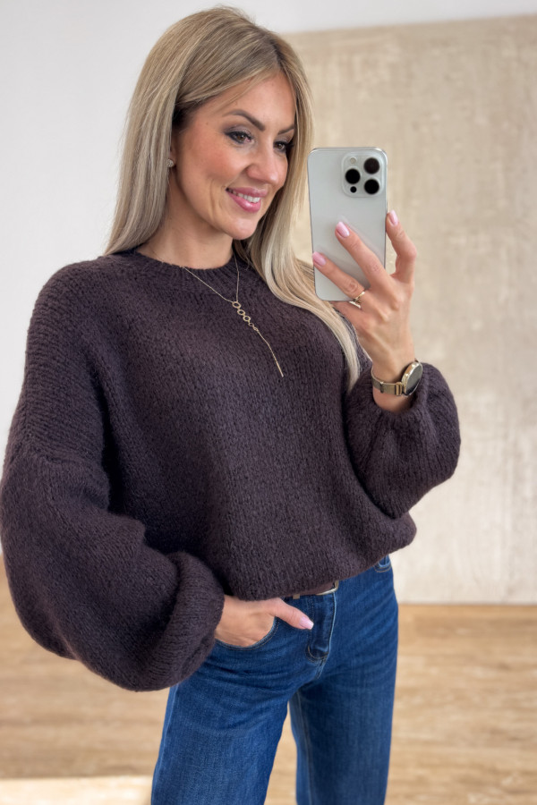 Sweter z Wełną Hagi - Czekoladowy 8