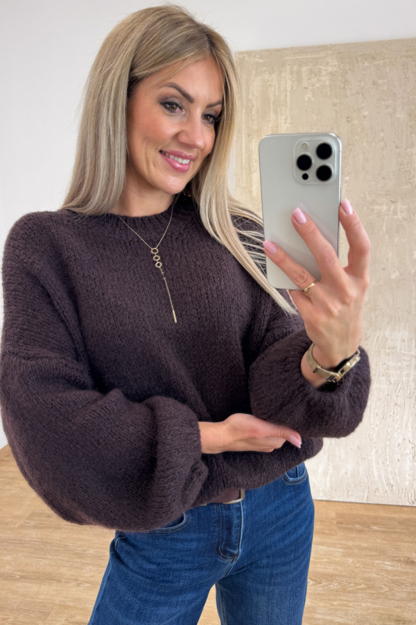Sweter z Wełną Hagi - Czekoladowy 12