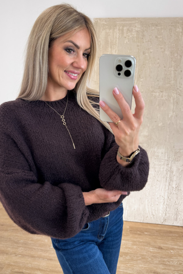 Sweter z Wełną Hagi - Czekoladowy 13