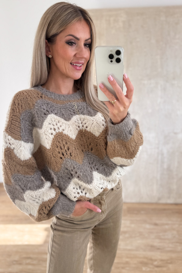 Sweter Ażurowy Lumino - Fango 9