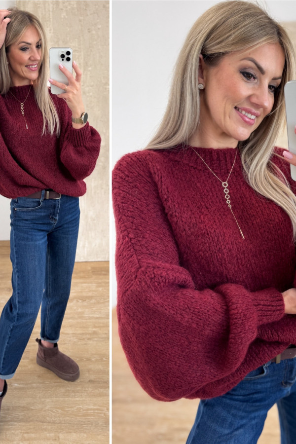 Sweter z Bufiastym Rękawem Ares - Bordowy 1
