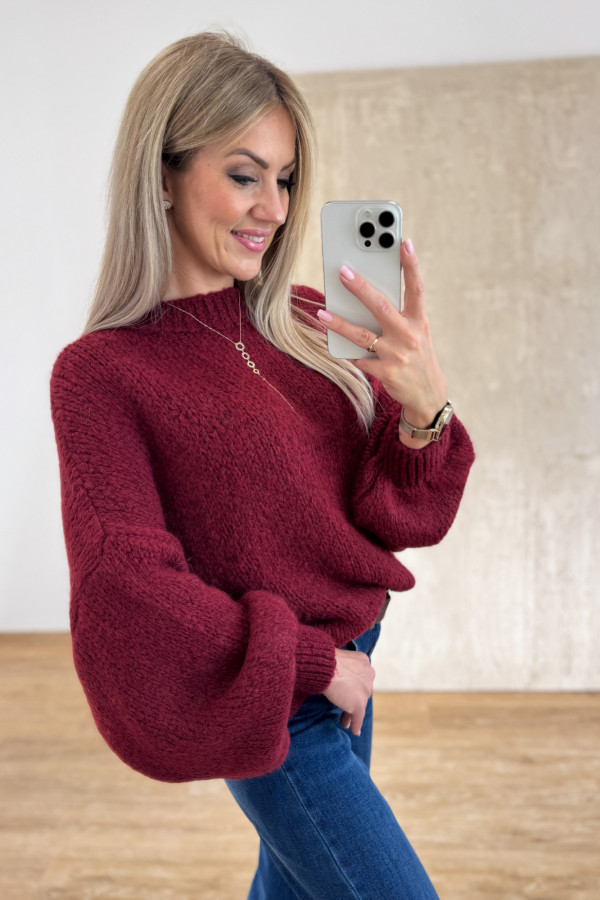 Sweter z Bufiastym Rękawem Ares - Bordowy 2