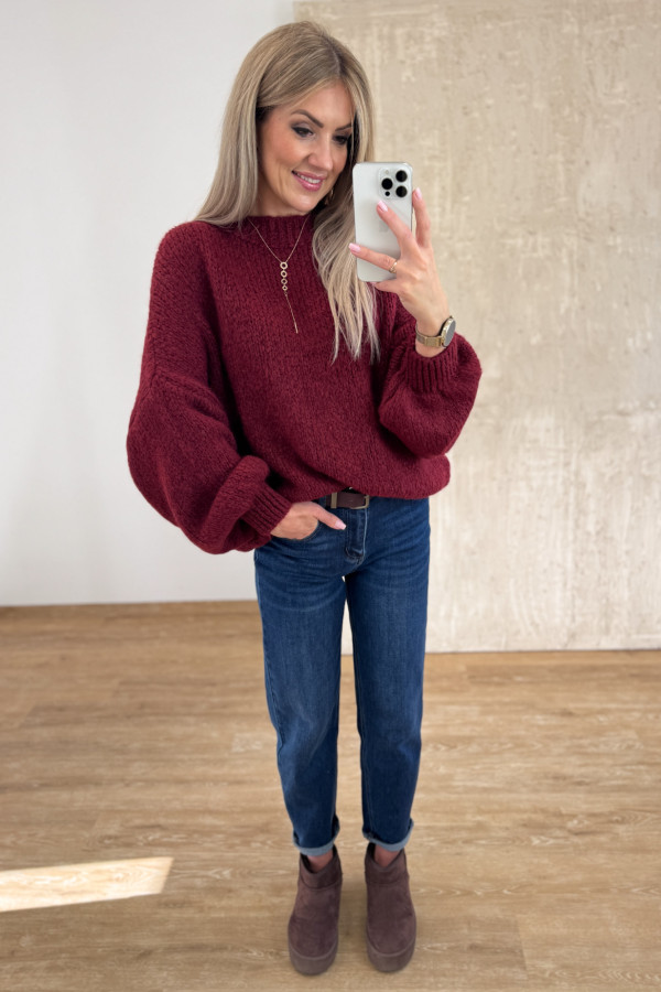 Sweter z Bufiastym Rękawem Ares - Bordowy 3