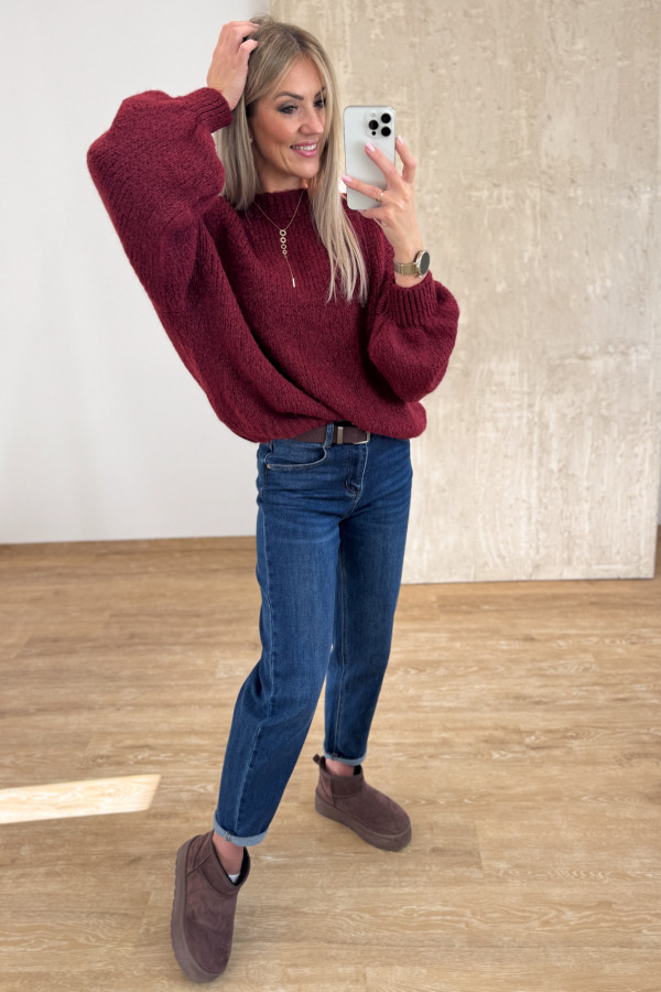Sweter z Bufiastym Rękawem Ares - Bordowy 4