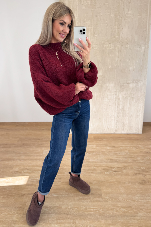 Sweter z Bufiastym Rękawem Ares - Bordowy 5