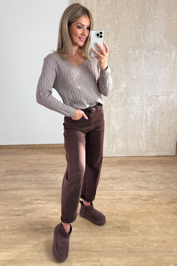 Sweter z Warkoczowym Splotem Vera - Fango 1