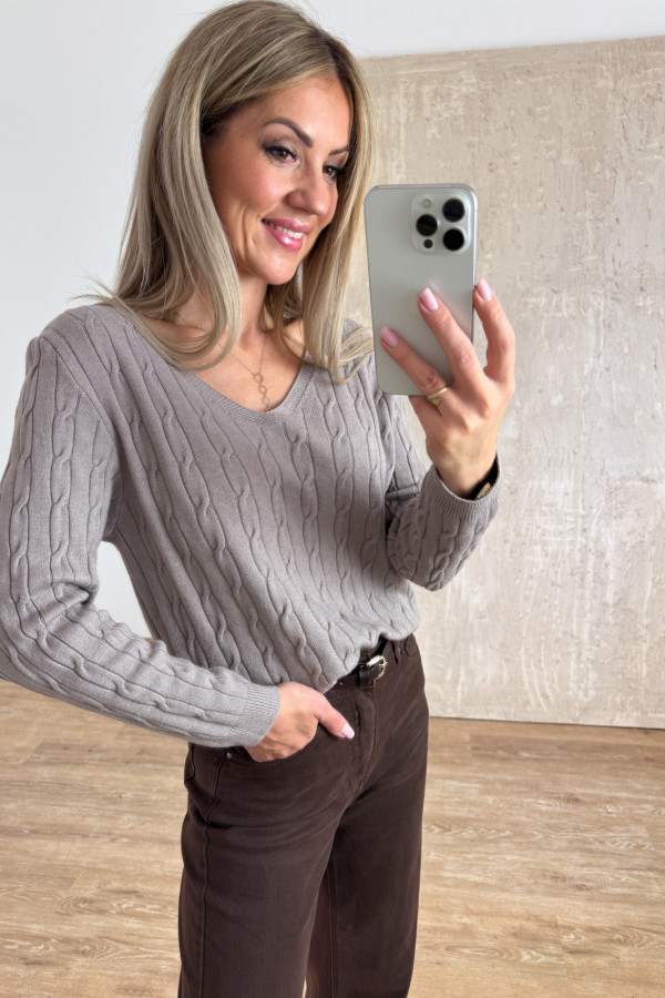 Sweter z Warkoczowym Splotem Vera - Fango 3